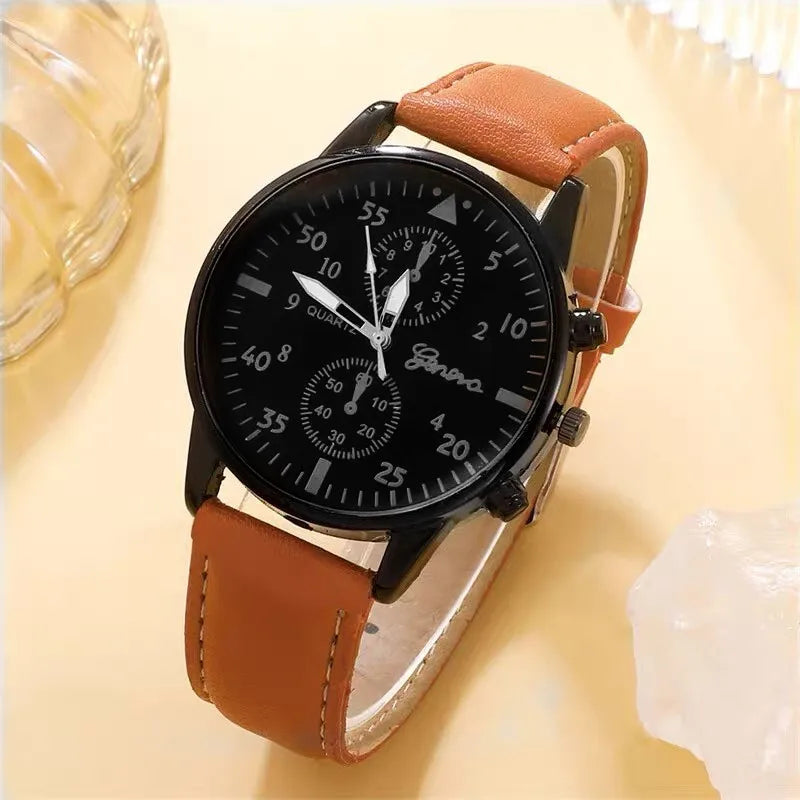 Leather Strap Chronograph Watch Casual Style Everyday