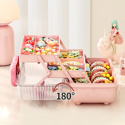 Multi Layer Hair Accessory Organizer With Bow Lid Case