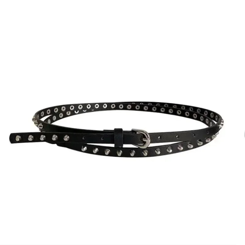 Adjustable Studded Belt with Double Strap And Loop