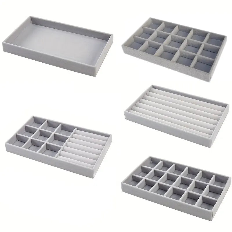 Velvet Jewellery Display Tray with Compartments
