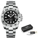 Diver Style Quartz Wristwatch with Date Display - Silver Black V2