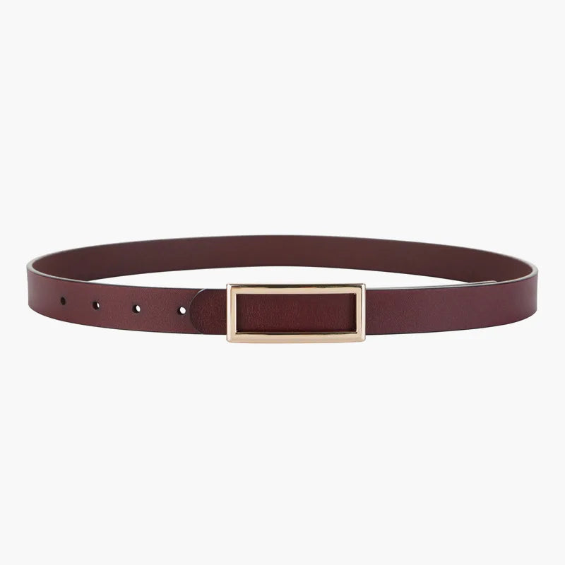 Belt Rectangle Buckle for Jeans Dress Everyday Use - Red Brown