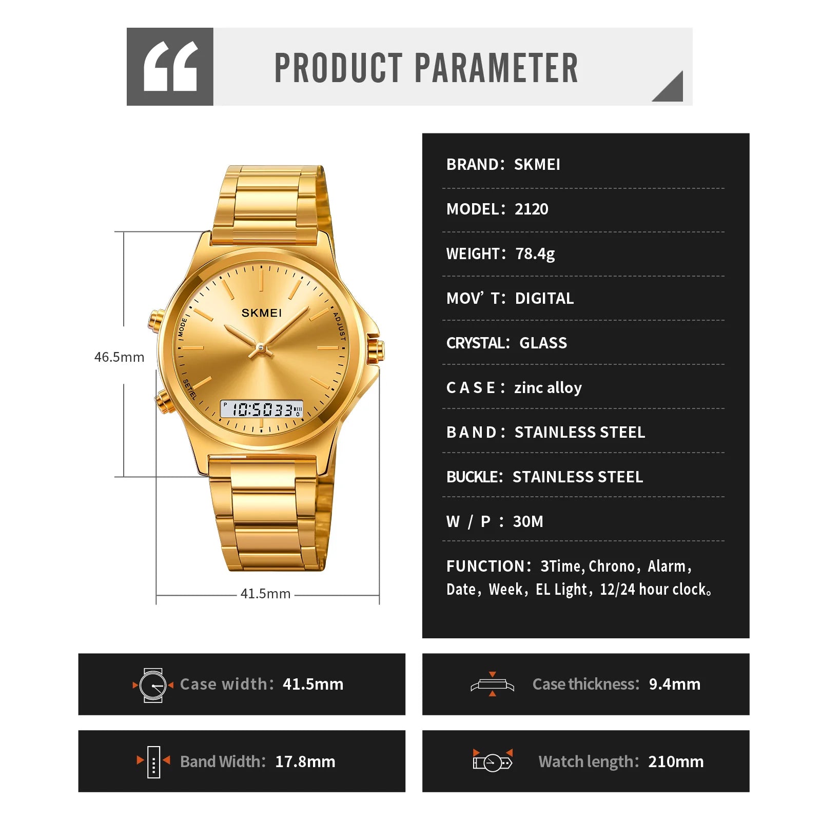 Chronograph Watch with Analog Digital Display