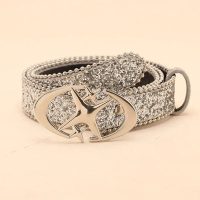 Sequin Belt with Glitter Star Buckle for Women