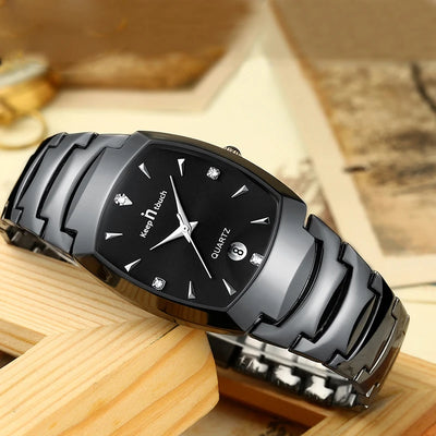 Luxury Quartz Wristwatch for Men Rectangular Dial