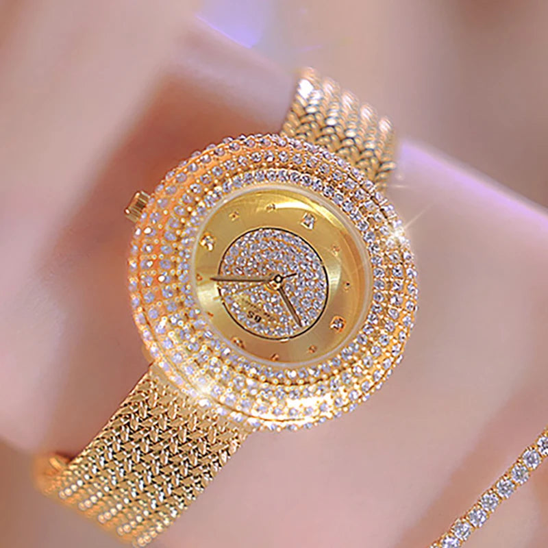 Luxury Crystal Dial Watch With Double Ring Bezel