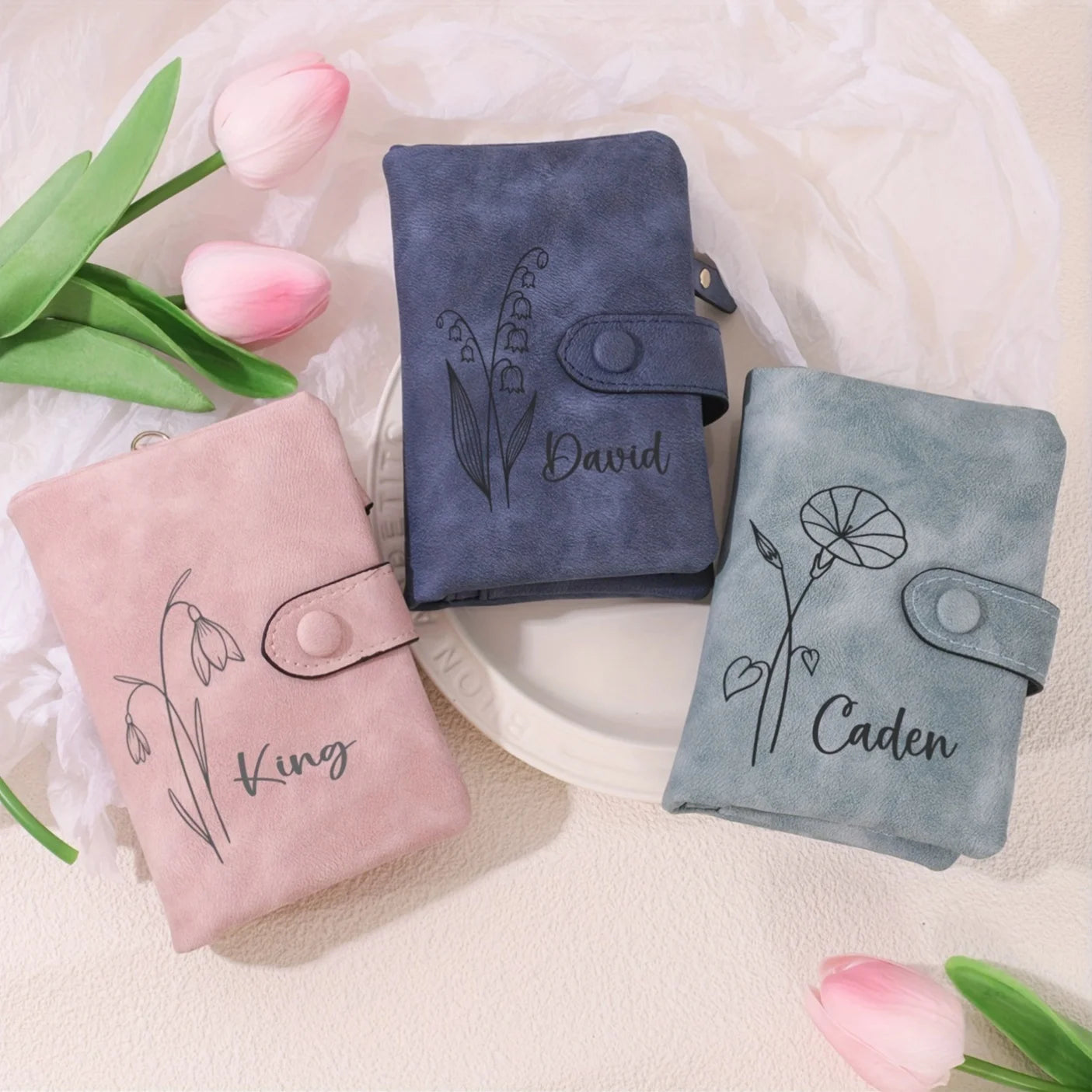 Birth Flower Print Wallet with Personalised Name Card - WO2MEN
