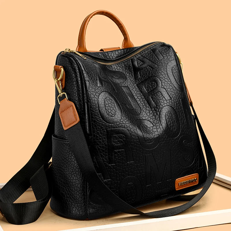 Backpack with Embossed Letters Pattern for Travel