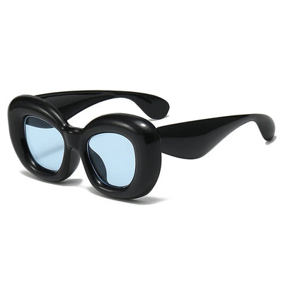 Oval UV400 Sunglasses Oversized Frame Statement - Black Blue