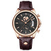 Chronograph Wristwatch World Map Dial Leather Strap - Rose Gold Black