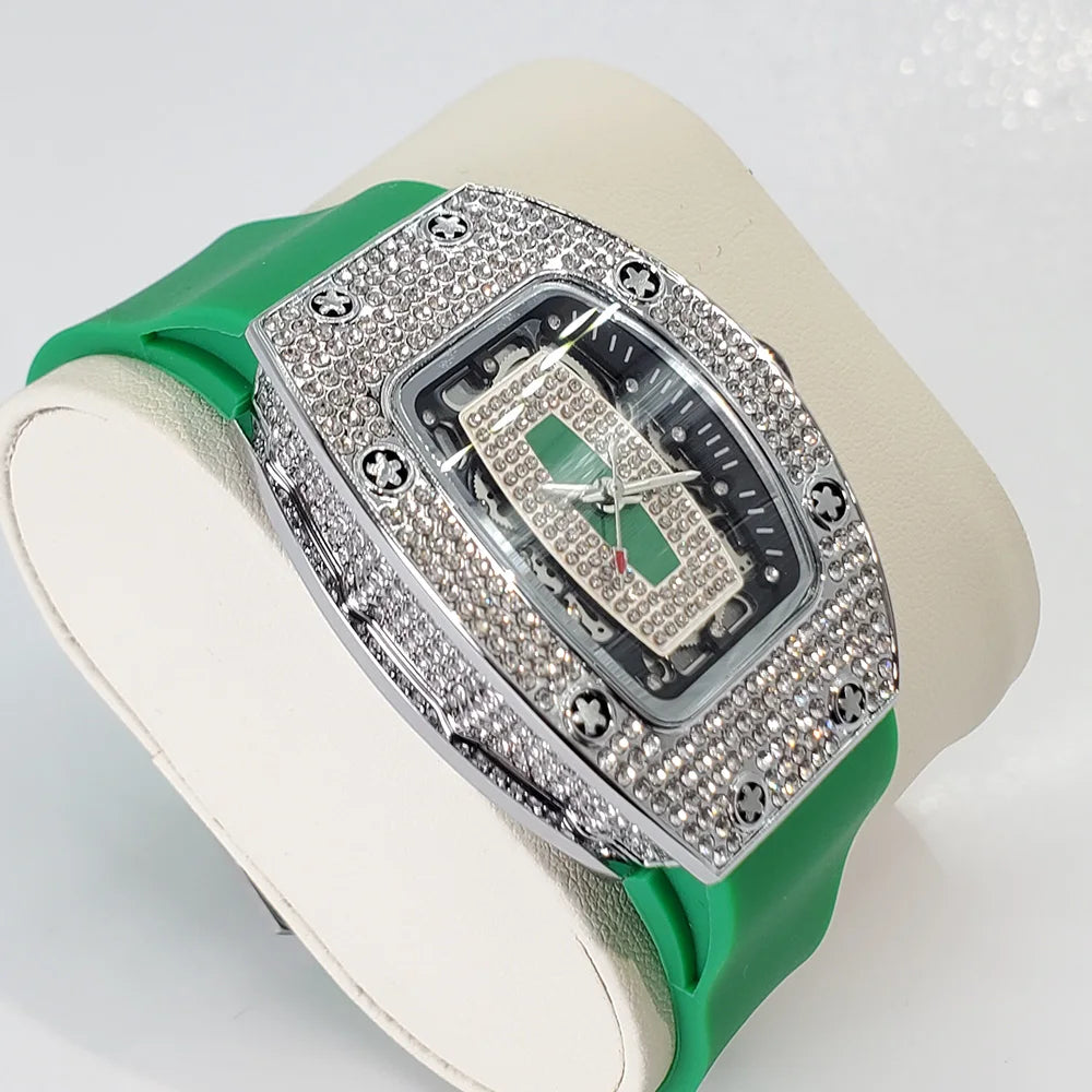 Diamond Tonneau Watch with Crystal Embellished Case