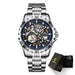 Skeleton Automatic Mechanical Watch with Luminous Dial - Blue