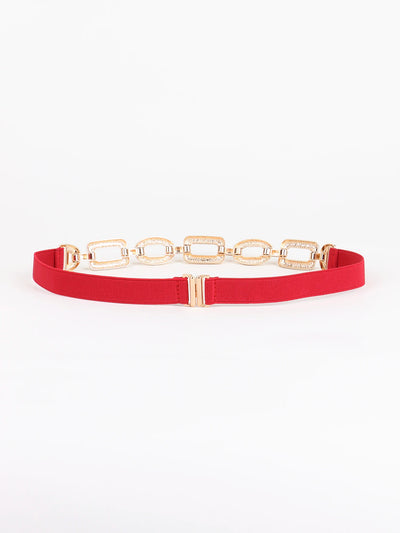 Floral Link Chain Belt with Elastic Strap Design