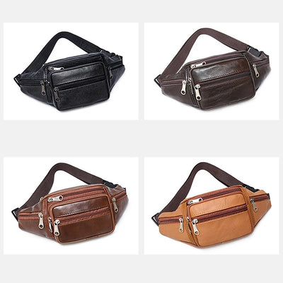 PU Leather Waist Pack Bag with Multiple Zipper Pockets