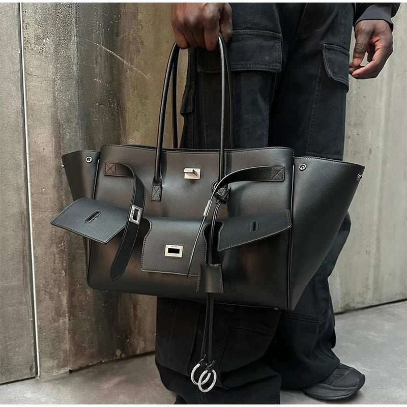 Handbag with Silver Buckle and Structured Compartment