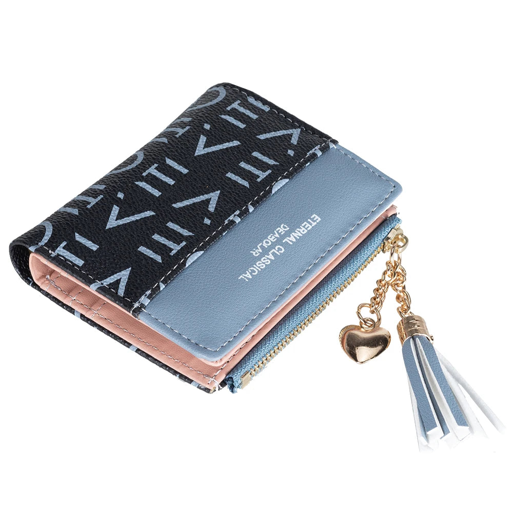 Alphabet Print Zip Wallet Elegant Tassel Card Case - WO2MEN