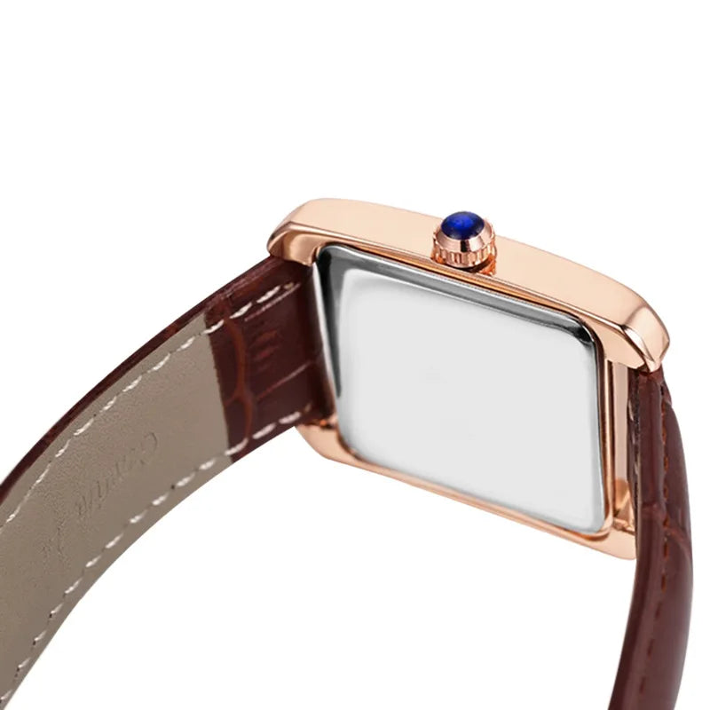 Rectangular Quartz Watch with Leather Strap Timeless