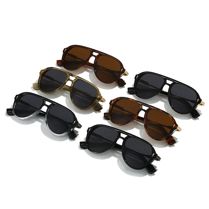Retro Pilot Sunglass with Double Bridge UV400