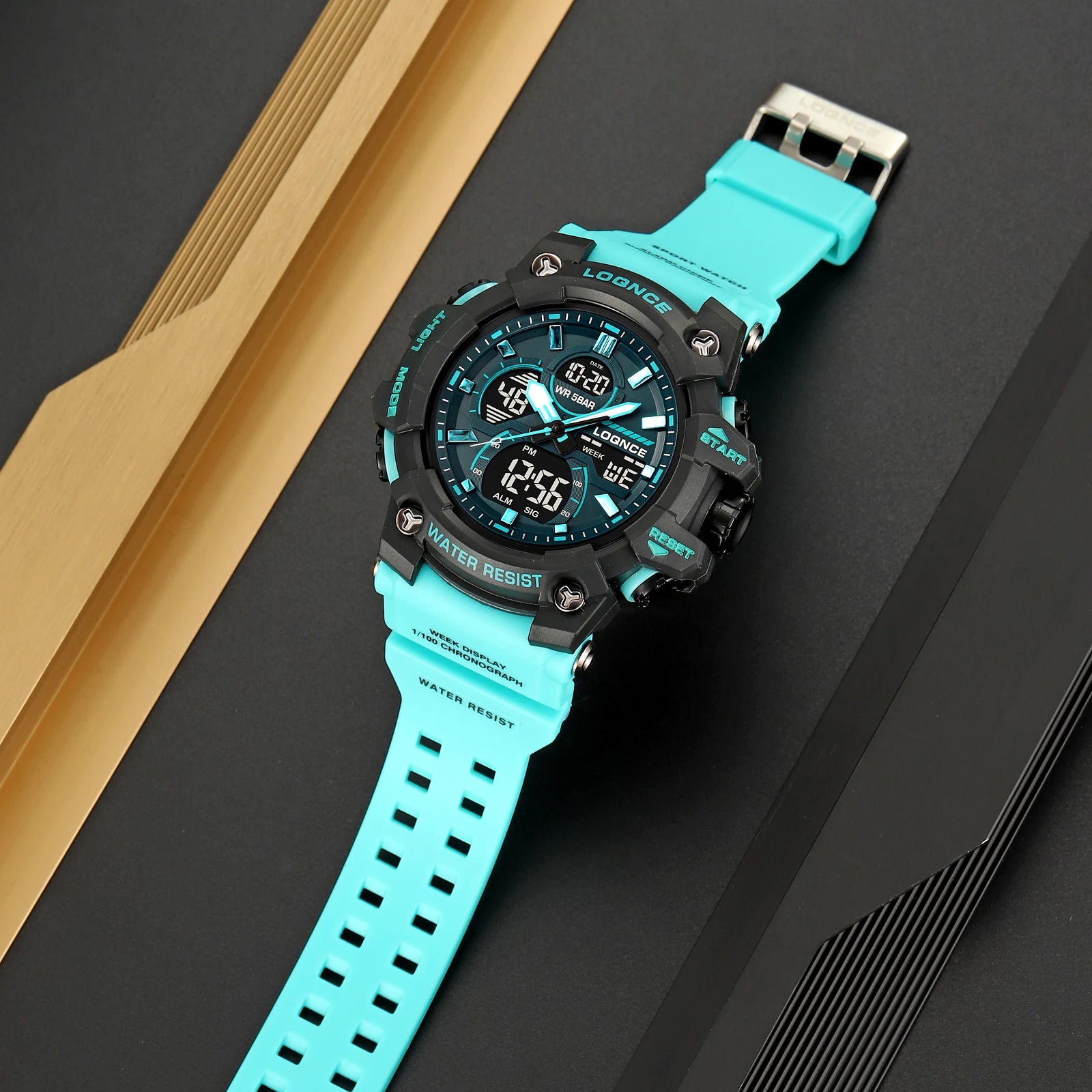 Sport Watch With Analog Digital Display Luminous Dial