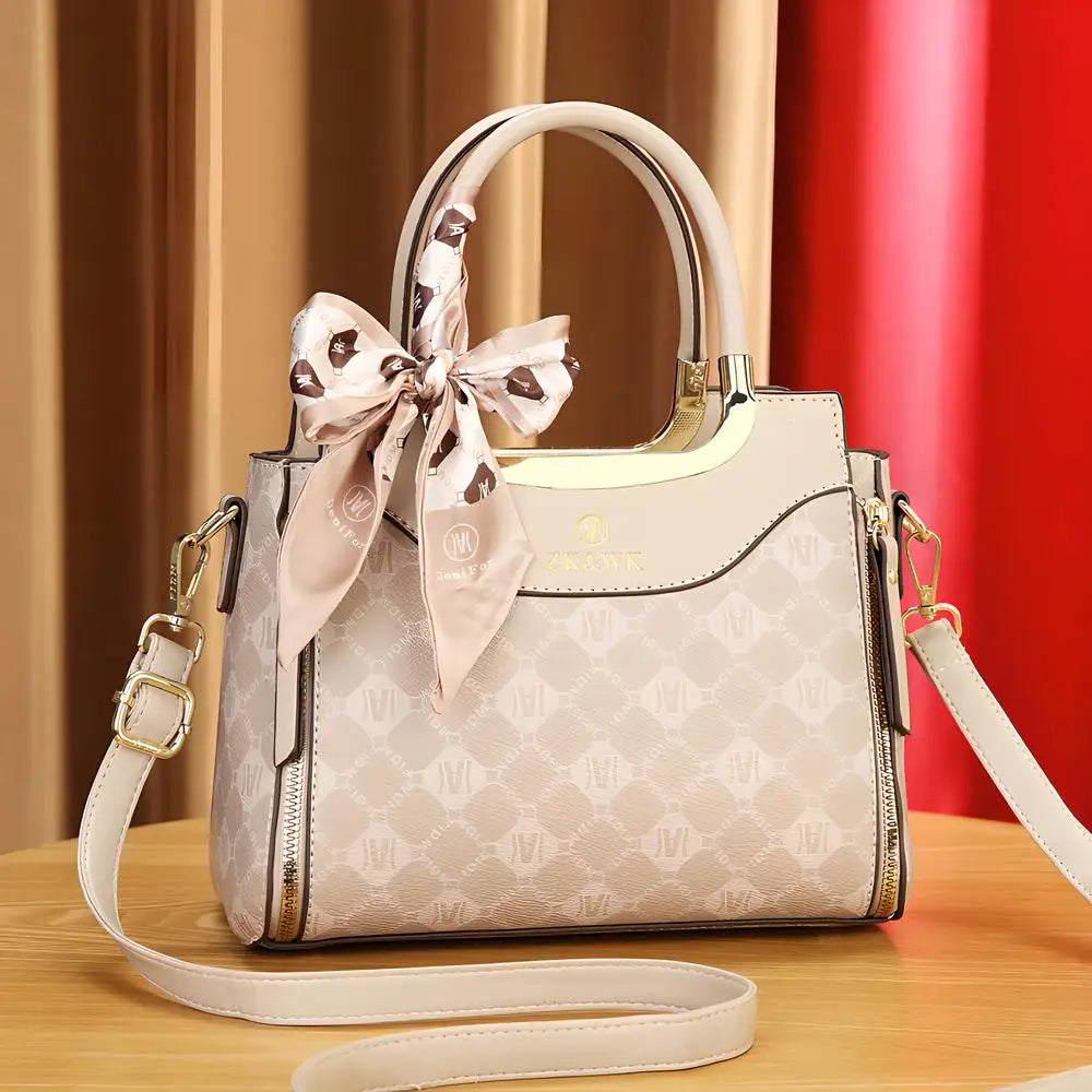 Top Handle Bag with Decorative Scarf Patchwork Print