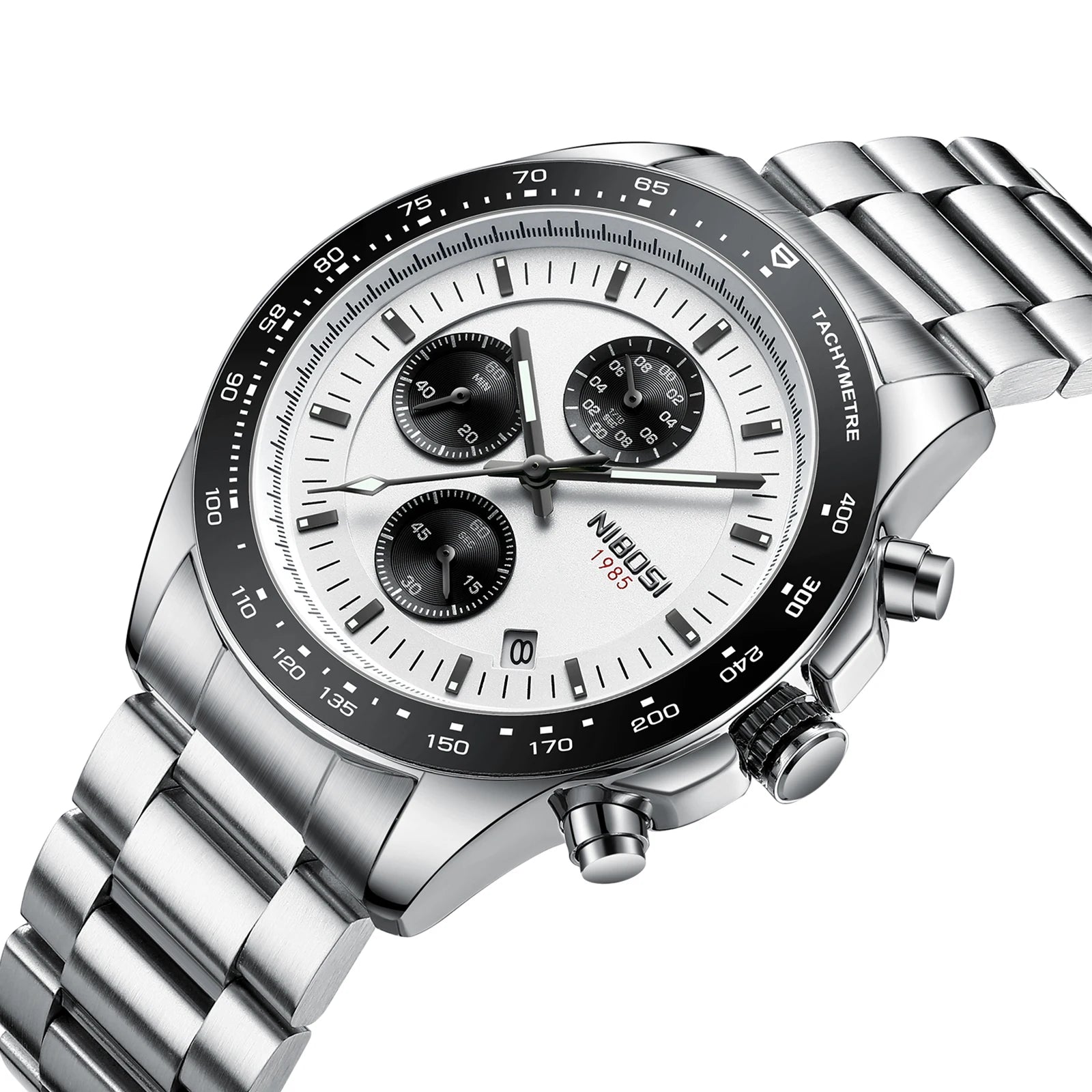 Stainless Steel Chronograph Watch Tachymeter Bezel