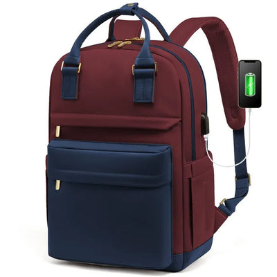 Tear Resistant Laptop Backpack With USB Charging Port - Burgundy