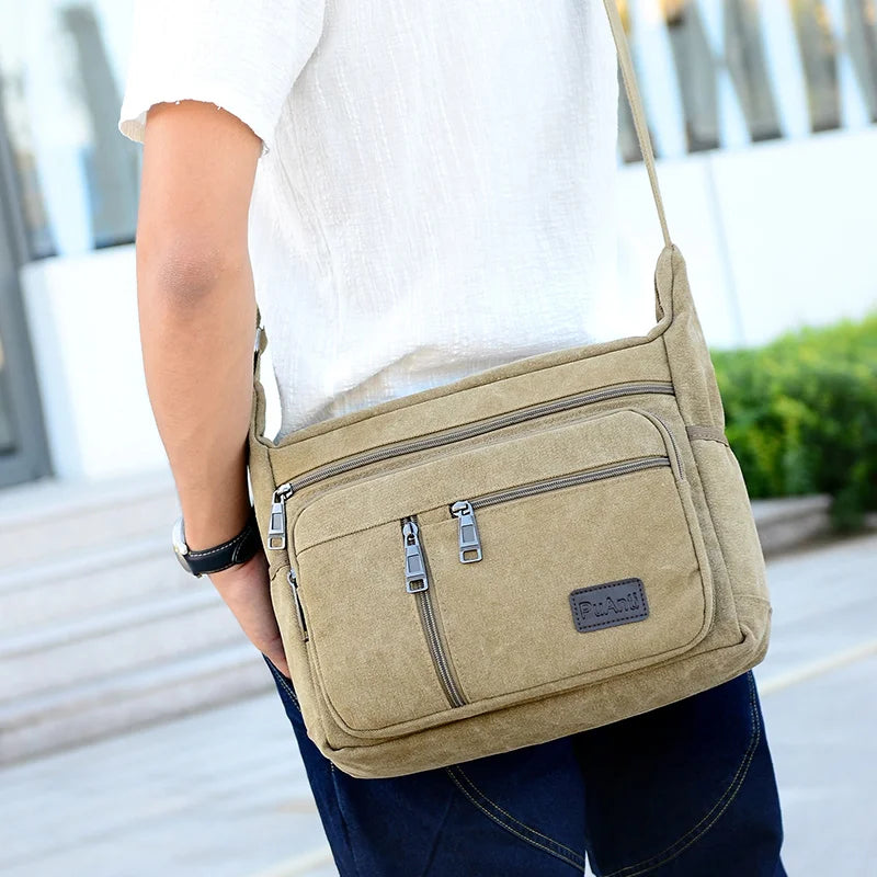 Canvas Crossbody Bag Multi Pocket