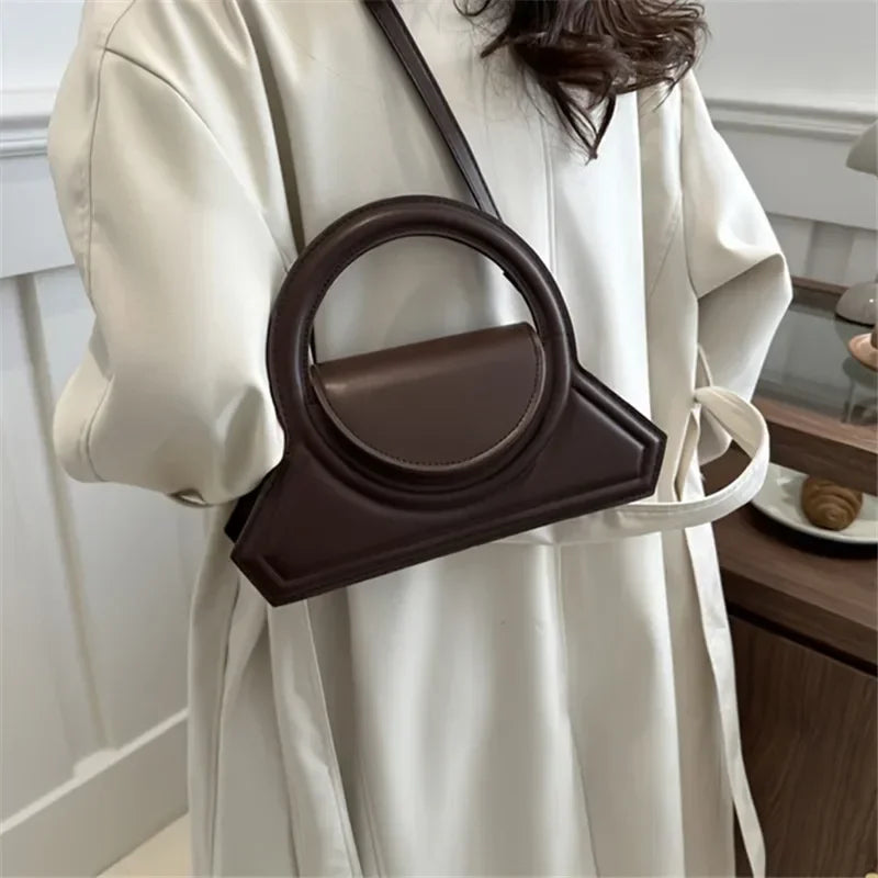 Handbag With Circular Ring Handle Geometric Satchel - WO2MEN