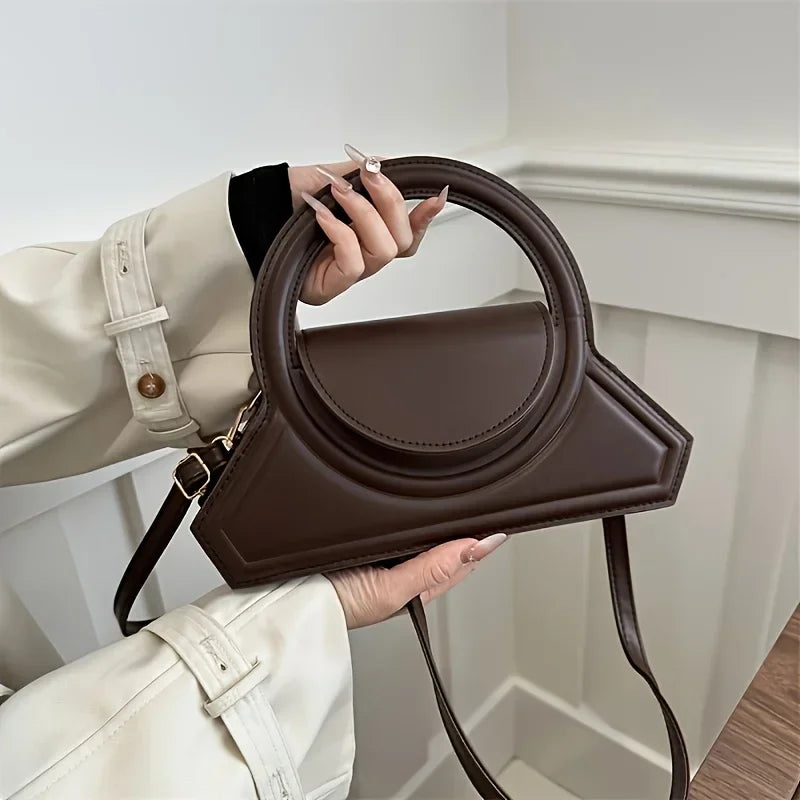 Handbag With Circular Ring Handle Geometric Satchel - WO2MEN