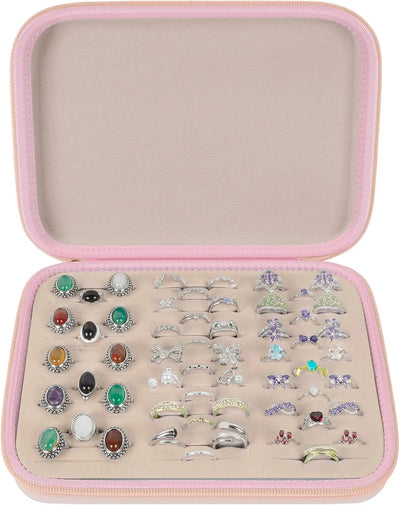 42 Slots Jewelry Box Velvet Lined Ring Organizer Case - Pink