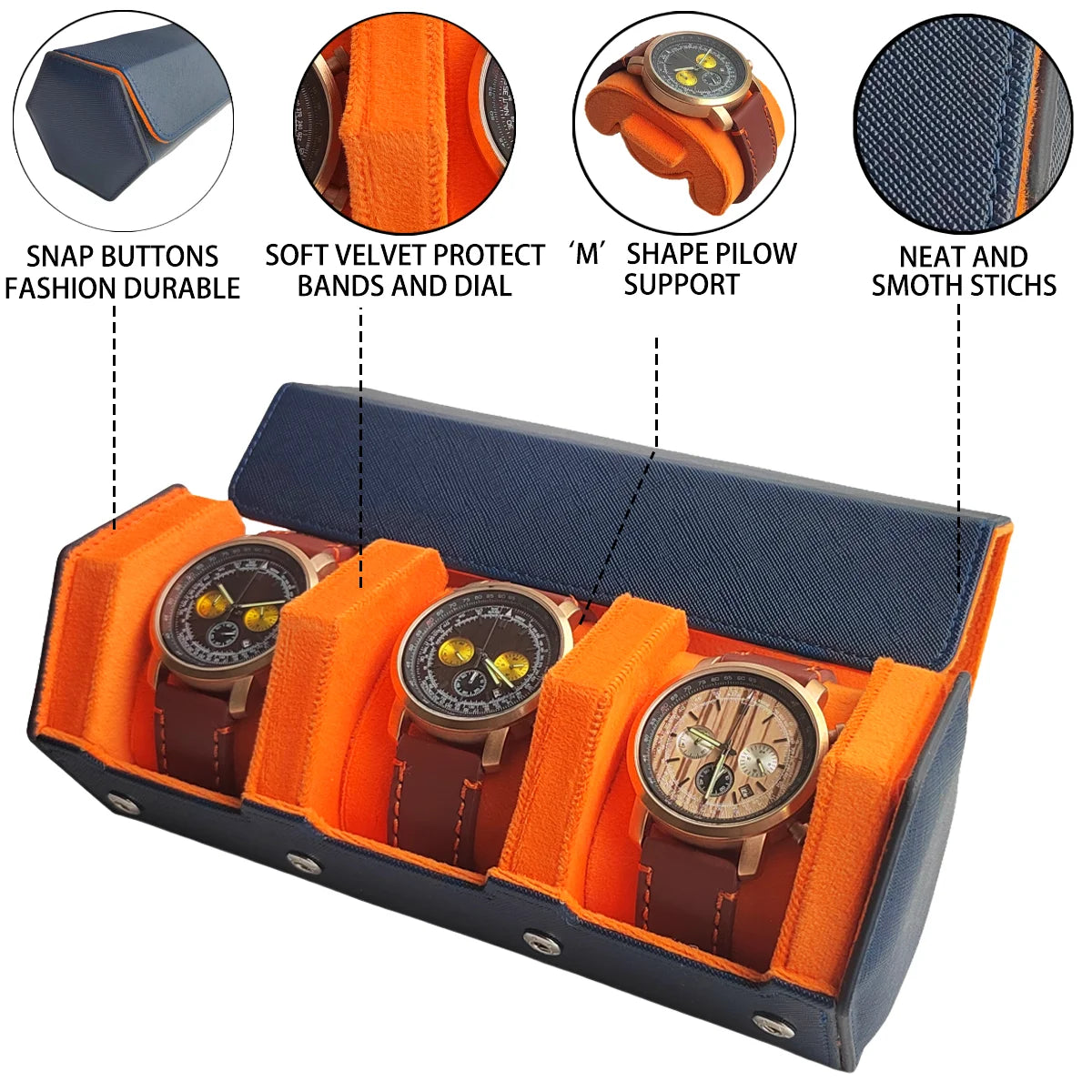 Watch Roll Three Slot Travel Case for Daily Use