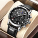 Elegant Moon Phase Chronograph Watch with Leather Strap - Silver Black