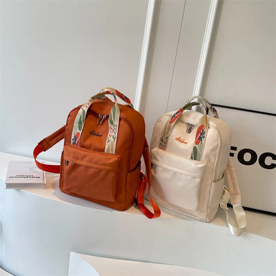 Backpack with Floral Strap Front Pocket Large Capacity