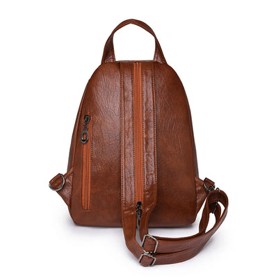 Soft Leather Backpack With Braided Flap Zipper Pocket