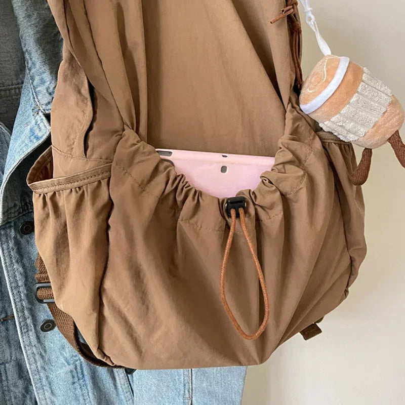 Casual Backpack Women Large Capacity Pleated Schoolbag