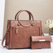 Structured Bucket Handbag with Gold Ring Handle - Brown