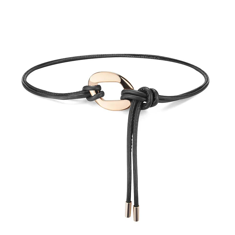 Slim Waist Rope Belt with Decorative Metal Ring - Black