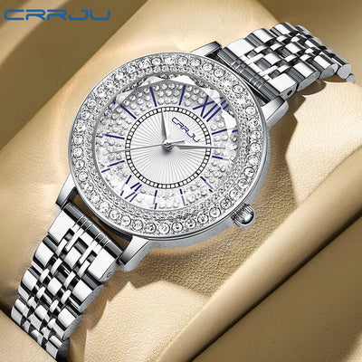 Crystal Halo Dial Dress Watch With Sparkling Bezel