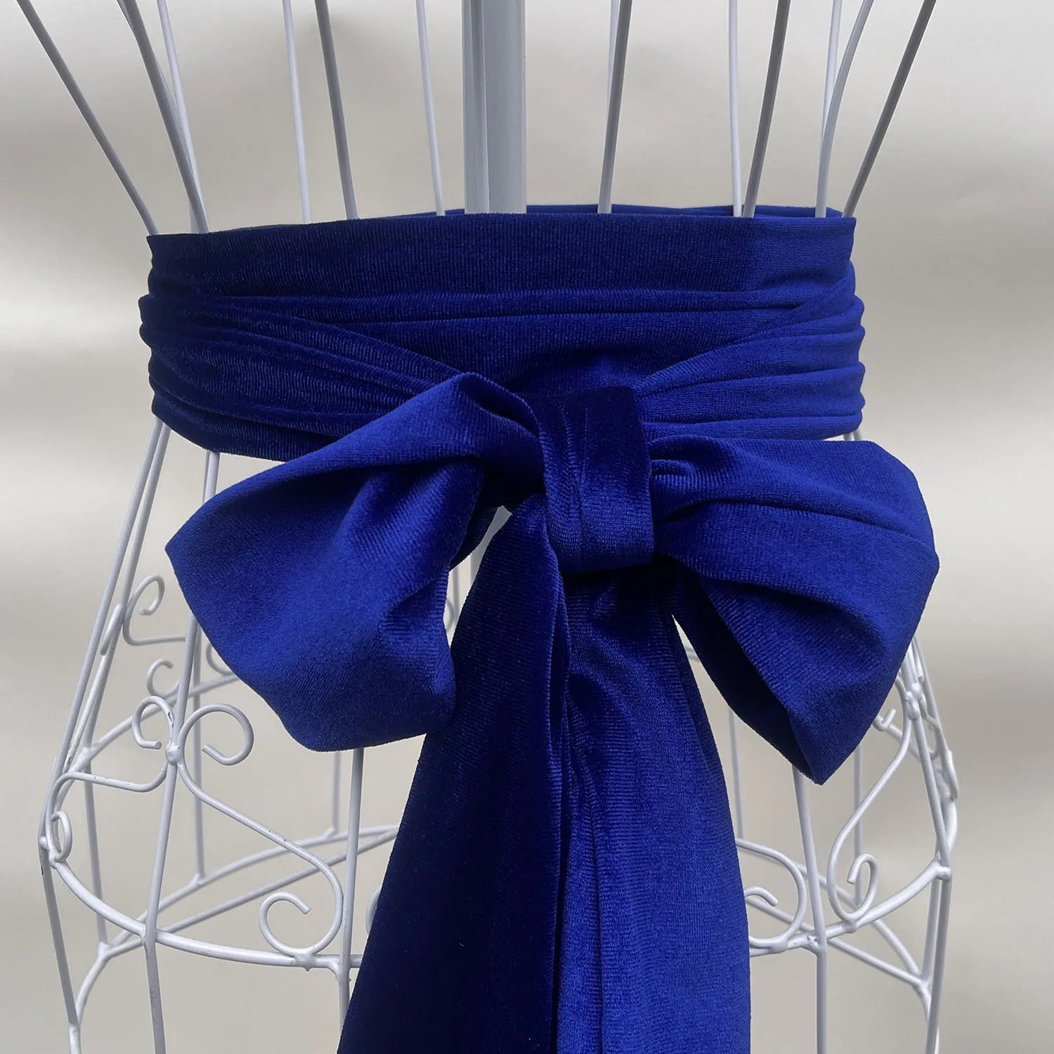 Velvet Bowknot Self Tie Waist Belt with Ribbon Ends