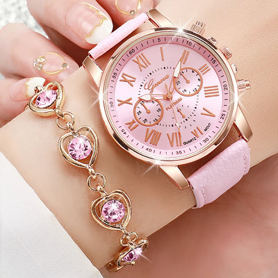 Heart Charm Watch Set With Rhinestone Jewelry Gemstone