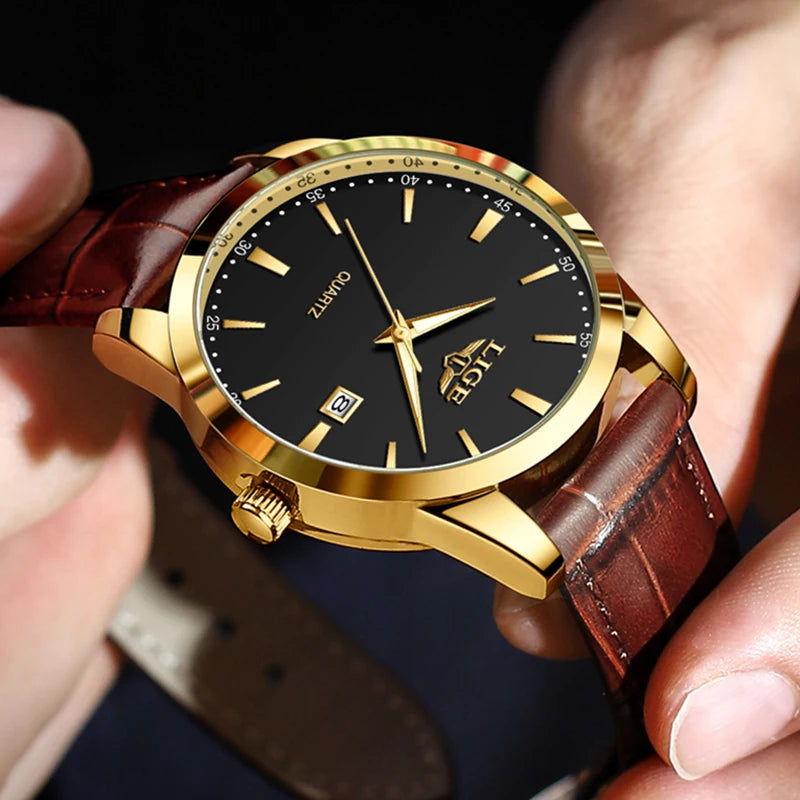 Gold Tone Leather Strap Quartz Watch Classic Edition