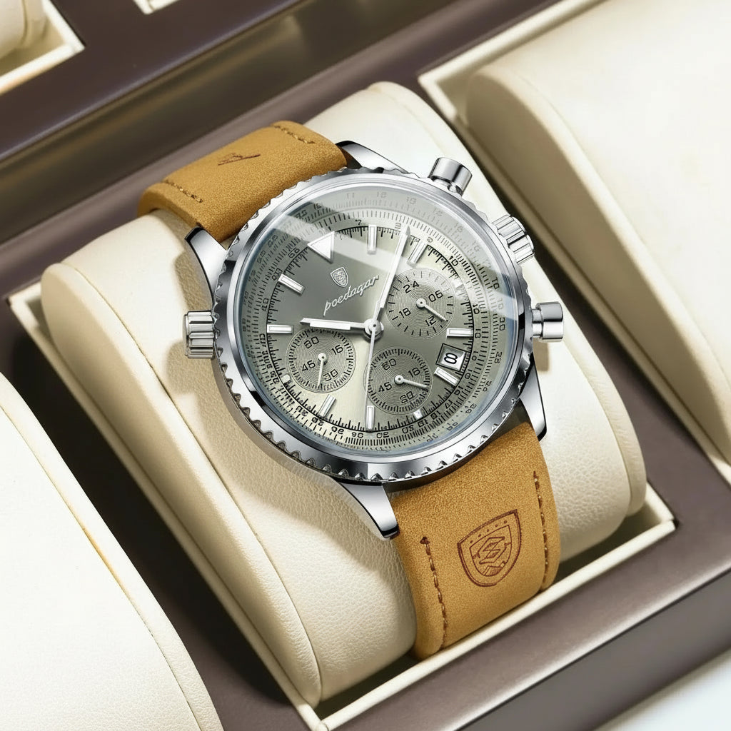 Chronograph Watch with Leather Strap Calendar Premium - WO2MEN