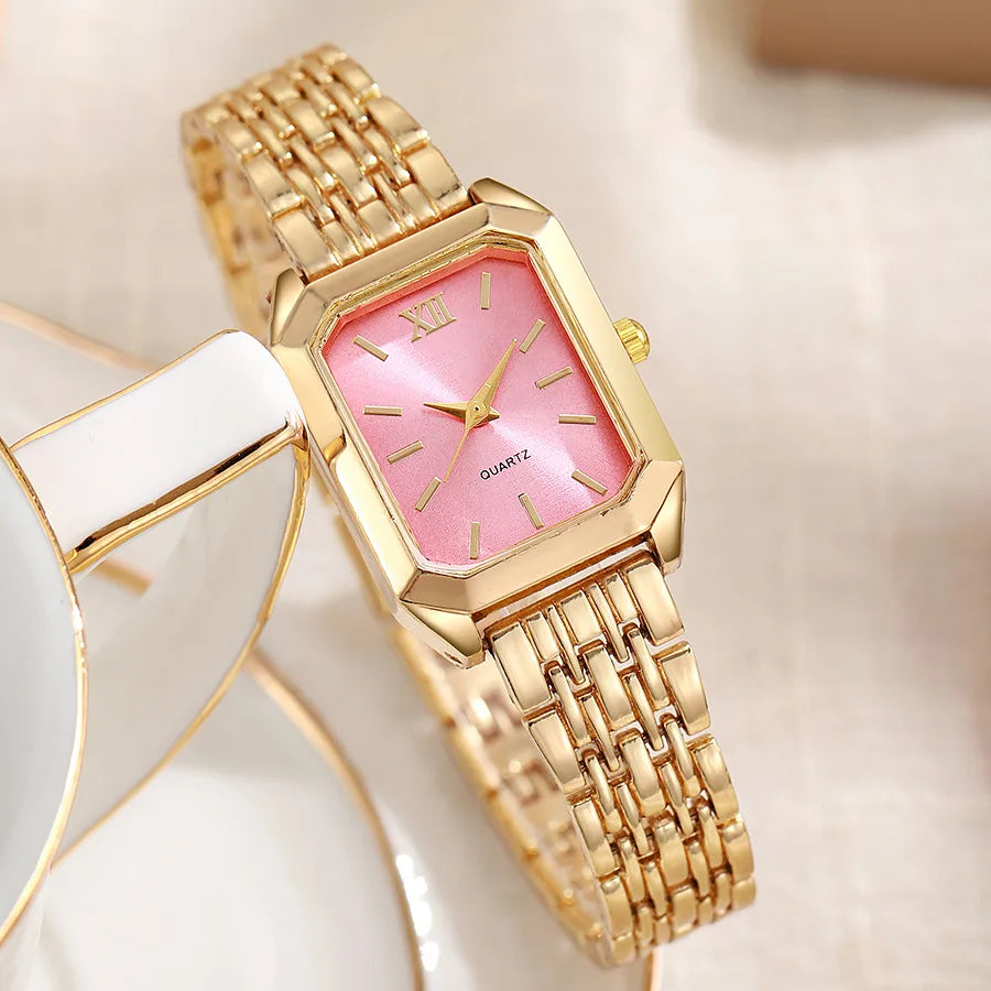 Light Luxury Women Quartz Square Dial Wristwatch - Pink