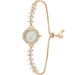 Round Bracelet Watch with Leaf Motif Band Elegant - Gold
