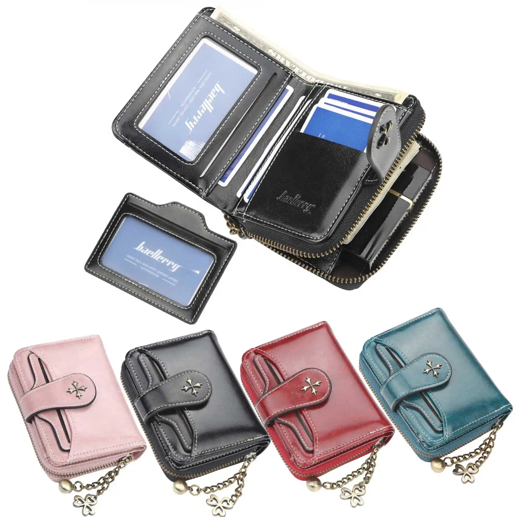 Compact Coin Wallet with Zipper And Chain for Cards
