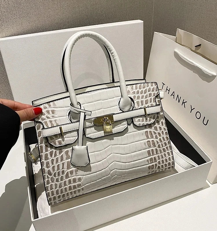 Crocodile Pattern City Satchel with Refined Structure