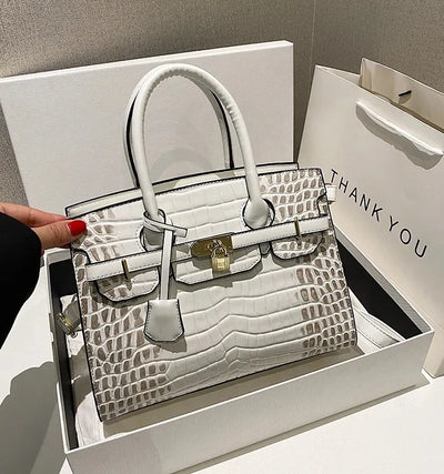 Crocodile Pattern City Satchel with Refined Structure