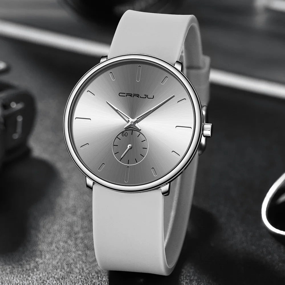 Elegant Round Quartz Watch With Sub Second Dial Aura