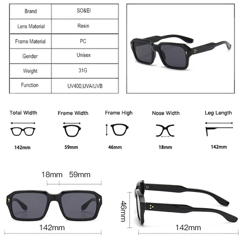 Sunglasses Square Frame Gradient Lenses UV400