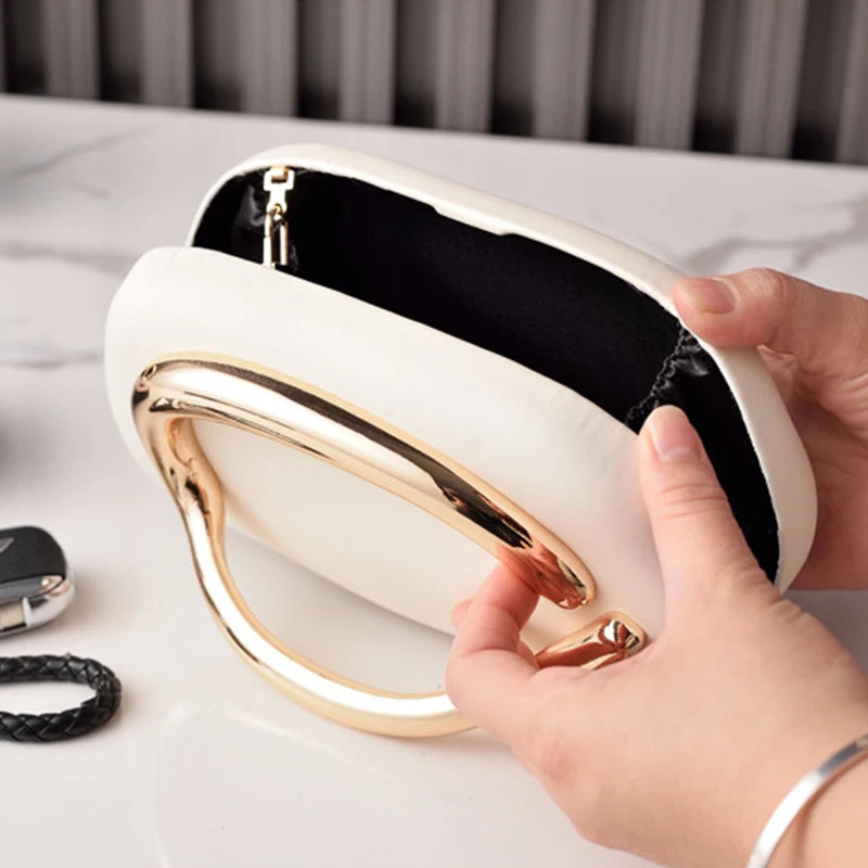 Clutch with Curved Metal Handle Shoulder Bag Evening
